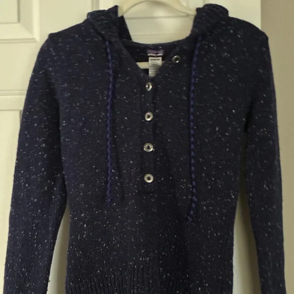 Patagonia Womens Ranchito Hoodie S Navy Merino Wool Sweater Pullover EUC - Picture 3 of 7